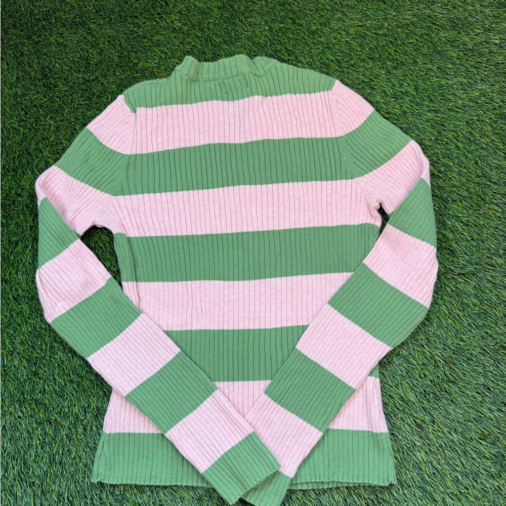 Y2K American Eagle Outfitters Ribbed Striped Sweater-Green & Pink Womens M - Picture 2 of 7